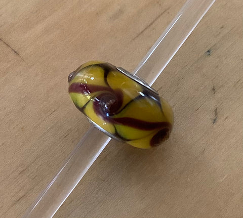 Unique Trollbead mustard yellow and burgundy