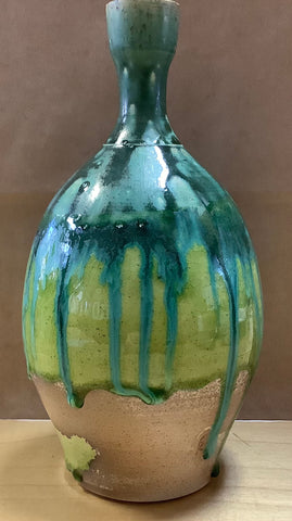 Green, Turquoise & Tan Vase by Worth