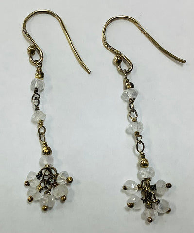 Gold earrings w/ white crystal beads MKD