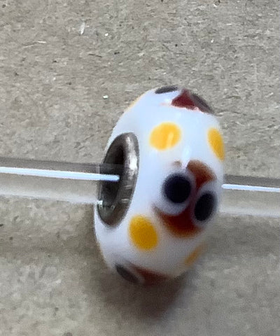 Troll Unique White Bead with Yellow and Black Dots and Maroon Accents