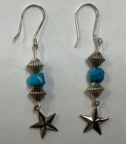 Earrings with a Silver Bead and Star and Turquoise Nugget by MKD