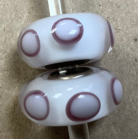 Troll Unique White Bead with Shades of Purple Circles (one bead per purchase)