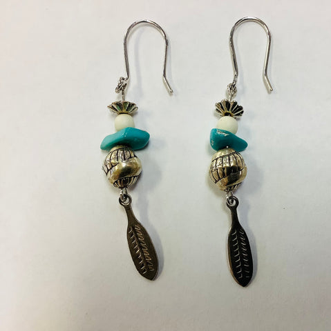 Sterling earrings w/ silver beads and turquoise MKD