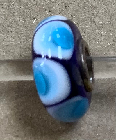 Troll Unique Dark Blue Bead with Light Blue and White Detail