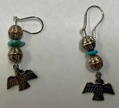 Earrings with Silver & Turquoise Beads and Silver Eagle by MKD