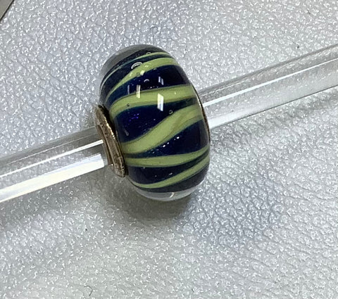 Troll bead blue with yellow stripes