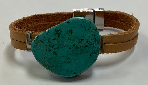 Turquoise and Tan Leather Bracelet. MKD