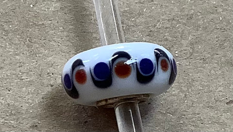 Troll Unique White Bead with Black Swirls and Red and Dark Blue Dots