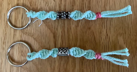 Light Green Macrame Keychain with Silver Beads( one per Purchase)