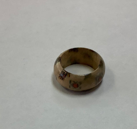 Wooden ring white w/ blue and orange flower size 6.5