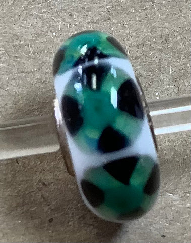 Troll Unique White Bead with Green and Black Circles