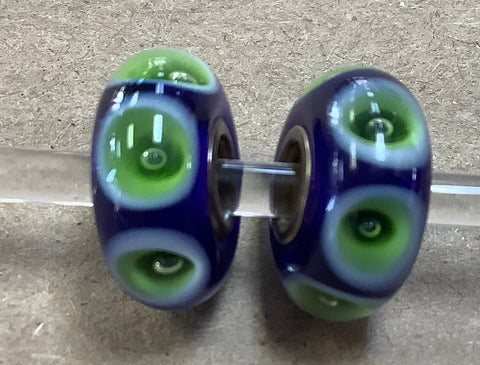 Troll Unique Dark Blue Bead with Green Dots in a Lighter Green Background (one bead per purchase)