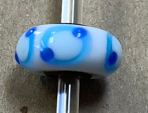 Troll Unique White Bead with Light and Dark Blue Designs