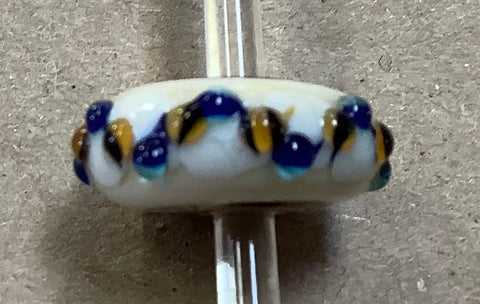 Troll Unique White Bead with a Gold and Blue Ribbon