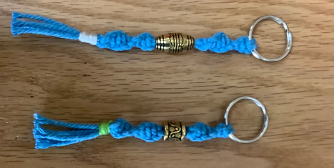 Blue Macrame Keychain with Gold Beads(choice of one per purchase
