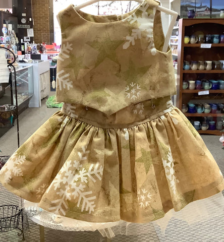 2pc Gold Snowflake Shorty Topper with Tulle Under Skirt by Carol