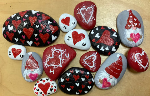 Hand painted Valentine Rocks by Cecelia