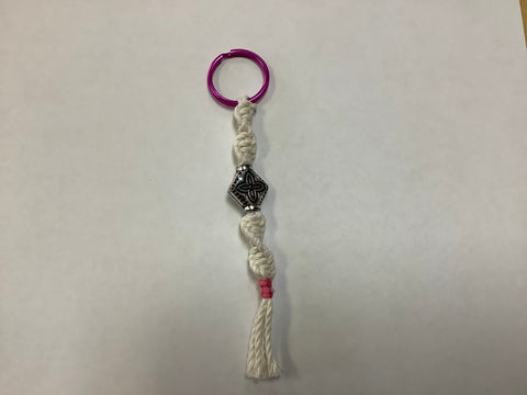 White macrame keychain with triangle bead by Nancy