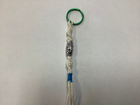 White w/ long bead macrame keychain by Nancy