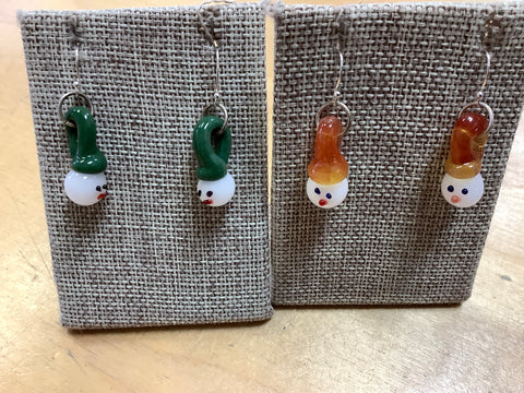 Glass snowman earrings by Cheryl