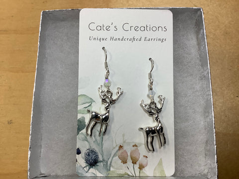 Deer Earrings w/ white crystal  by Caitlin