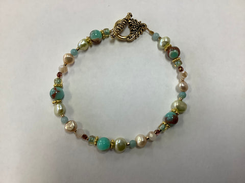 Pearl and turquoise gemstone bracelet by Caitlin