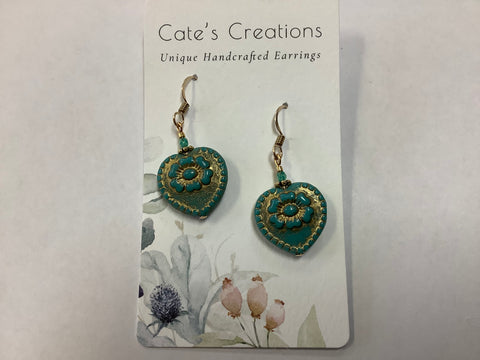 Teal heart earrings by Caitlin