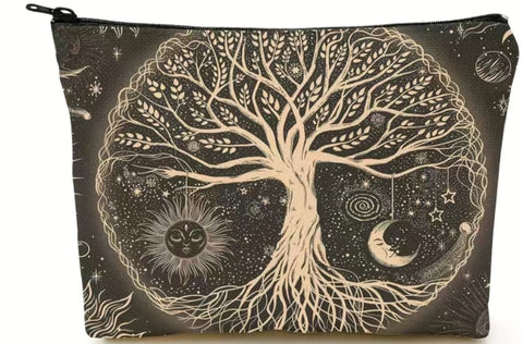 tree of life with sun moon and stars hangiing from branches.