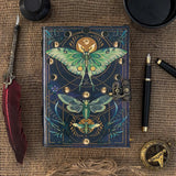 Vintage Leather Journal Notebook with Luna moth Butterfly Print