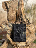 Tree Embossed Leather Journal diary with 200 Handmade pages.  Black