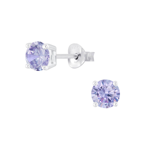 Sosie Designs - #1950-8 Silver CZ Round Studs Earrings - Lavender