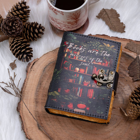 Leather Journal Notebook with Book Lover Print Quote Journal