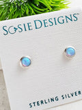 Sosie Designs - #ST110 Silver Fire Opal Bezel Studs - Azure Blue