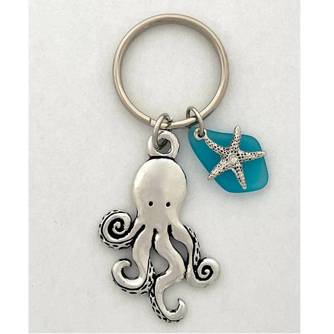 Basic Spirit - Octopus w/ Turq Seaglass Keychain