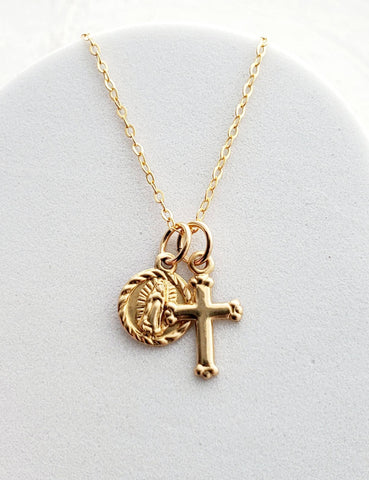 Sosie Designs - Gold Filled Tiny Miraculous Virgin Mary Guadalupe w/ Cross N