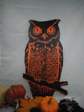 Halloween Black and Orange Owl on Branch Wood Cutout: 8x5