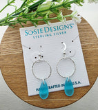 Sosie Designs - Cultured Sea Glass Diamond Cut Teardrop Earrings - Turquoise