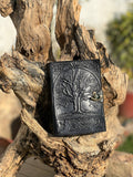 Tree Embossed Leather Journal diary with 200 Handmade pages.  Black