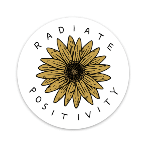 Radiate Positivity Sunflower Sticker Made in the U.S.A. • High quality and durable vinyl, indoor and outdoor use • Waterproof and weatherproof