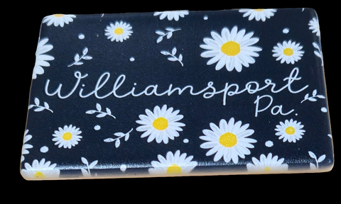Mad River - Custom Ceramic Tile Magnet with Williamsport on it. Navy/Daisy