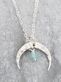 Sosie Designs - #2375 Silver Hammered Crescent Moon Necklace - Pacific Opal