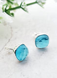Sosie Designs - Sterling Silver Cushion Studs - Blue Topaz Quartz