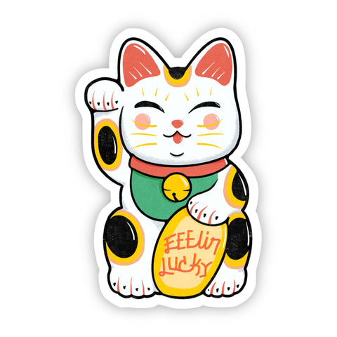 Feelin Lucky Cat Sticker Printed and shipped with care from the U.S.A. • High quality and durable vinyl, indoor and outdoor use• Waterproof and weatherproof