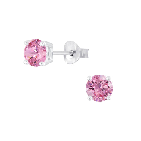 Sosie Designs - Silver CZ Round Studs Earrings - Pink