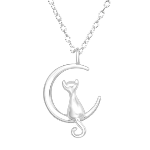 Sosie Designs - Silver Cat on Crescent Moon Necklace