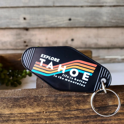 Mad River - Customizable Retro Rainbow Hotel Key Chain: Black
