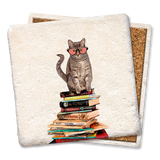 DRINK COASTER Cat Sitting on Books