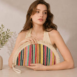 Sensibling Corp. - Boho Fringe Textured Half Moon Clutch Bag: Multi