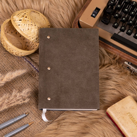 Soft Cover Suede leather diary journal-Grey: Ruled