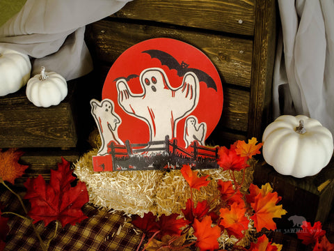 Halloween Ghosts and Moon Wood Cutout